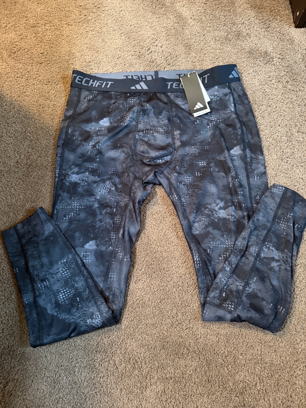 adidas Men’s Techfit Compression Leggings - Black Gray Camo Size 2XL NWT